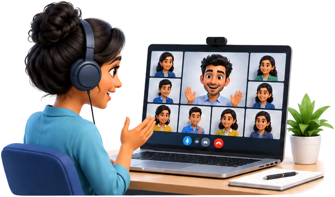 A learner joining a weekly online meetup with other learners